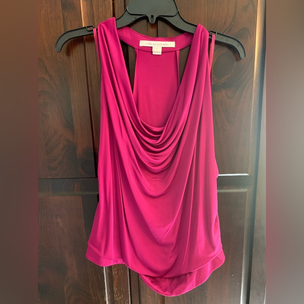 Diane Von Furstenberg Large Tank Top Sleeveless Pink Sexy Fuchsia XL summer club